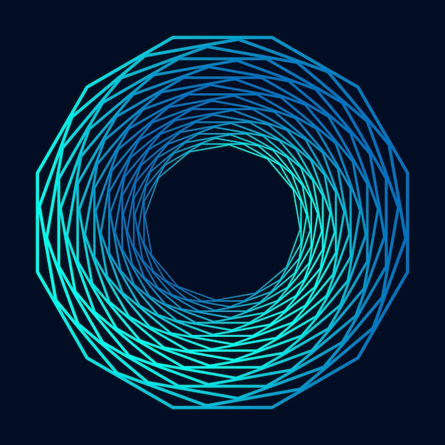 Twisted colored spiral Curved wireframe tunnel Vector technology logo element