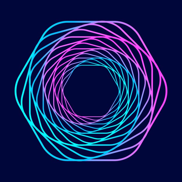 Twisted colored spiral Curved wireframe tunnel Vector technology logo element