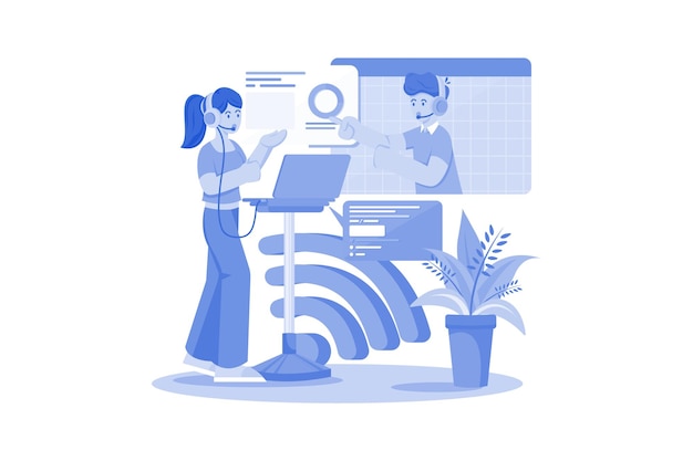 two guys communicate wirelessly
