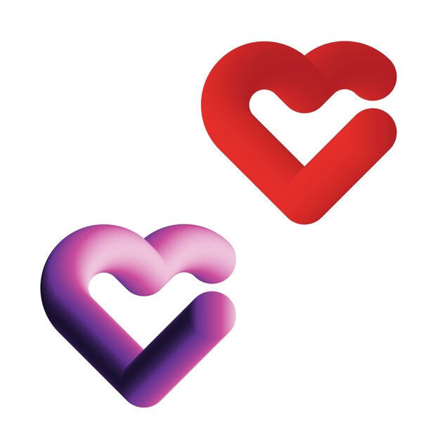 two hearts with a purple and red heart on the front