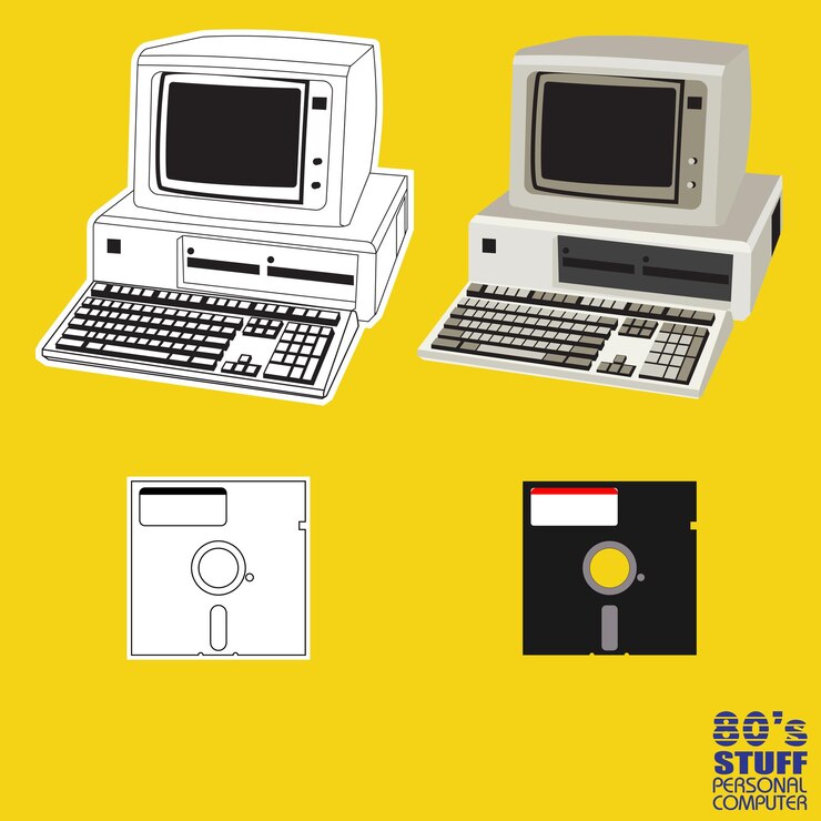 Vektör two old computers with the words'80s stuff'on them