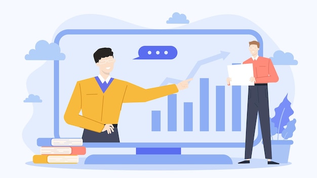Two people are explaining about business increase