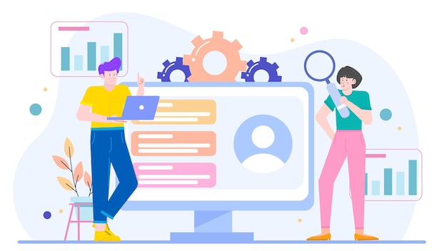 Two people are managing company intranet and communication platforms