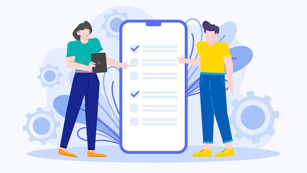 Two people are talking about business to do list