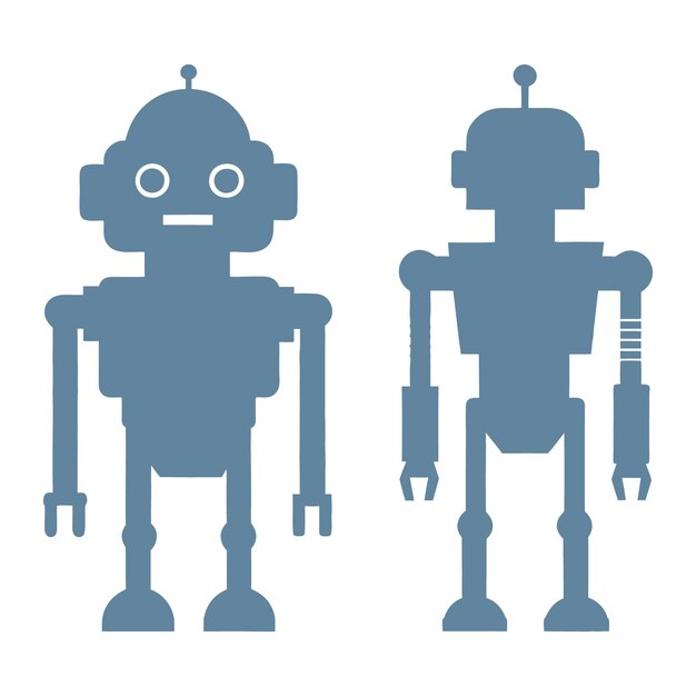 Two Robot Icon Flat Black and White Vector Art