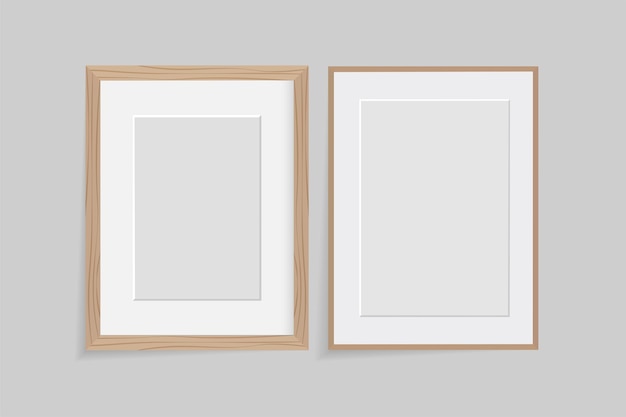 two wooden frames with shadows on a wall vector mock up with place for design