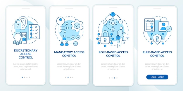 types of access control blue onboarding mobile app screen