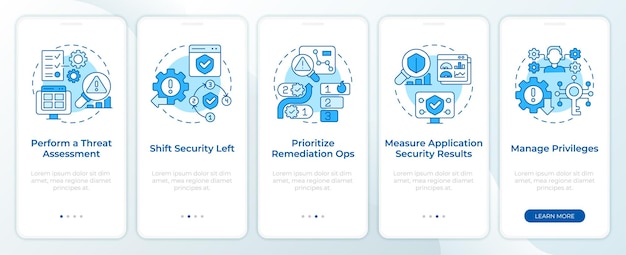 types of security practices blue onboarding mobile app screen
