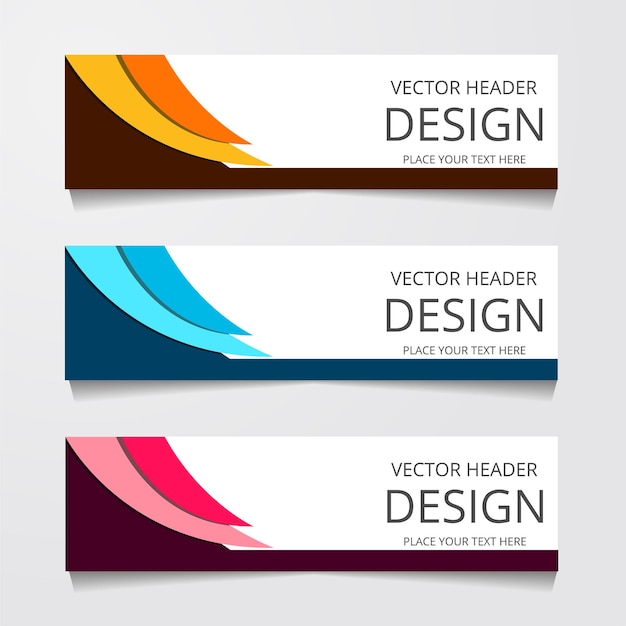 Üç farklı renk yerleşimli, modern vektör illüstrasyonlu, soyut design banner web şablonu header template'leri