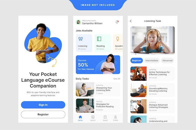 ui design mobile application of study language course online template