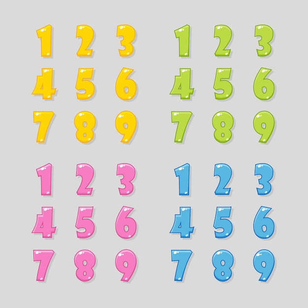 UI design Number buttons for games and apps Vector cartoon icons