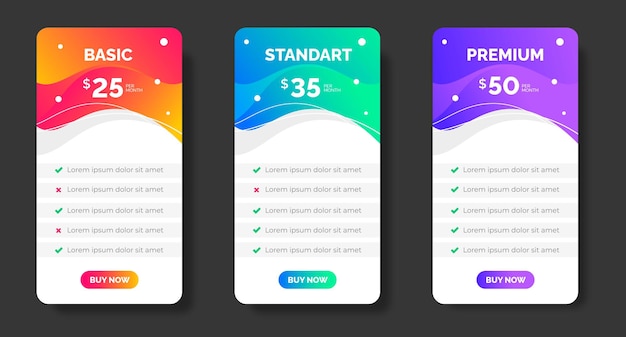 UI UX app pricing chart table Subscription design or website Pricing chart table design template