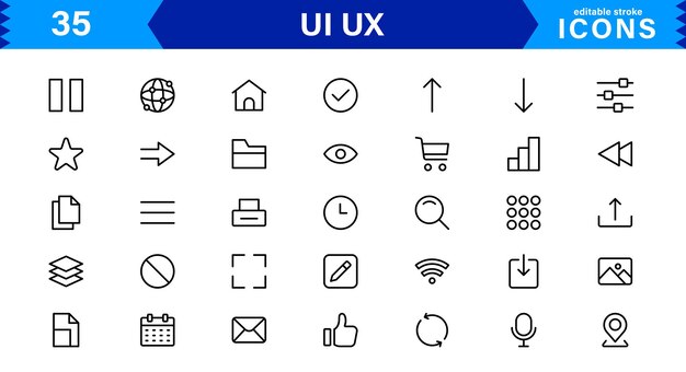 UI UX Design Icons Focused on Interface Navigation Prototyping and User Flow Presented in a Minimal Modern and HighQuality Vector Format