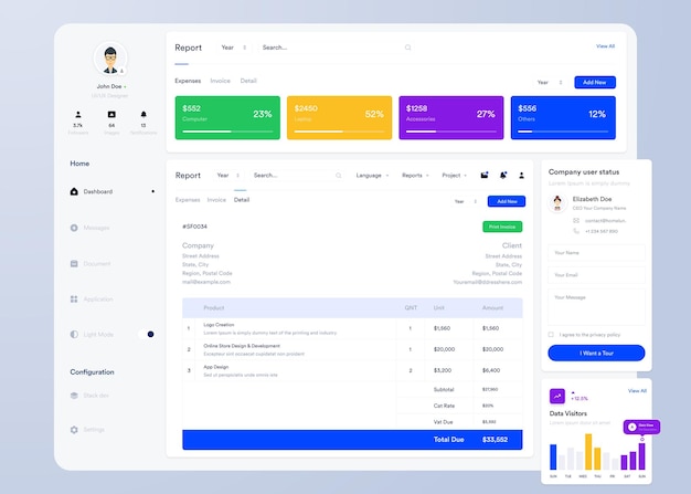 ui ux infographic dashboard ui design with graphs charts and diagrams web interface template