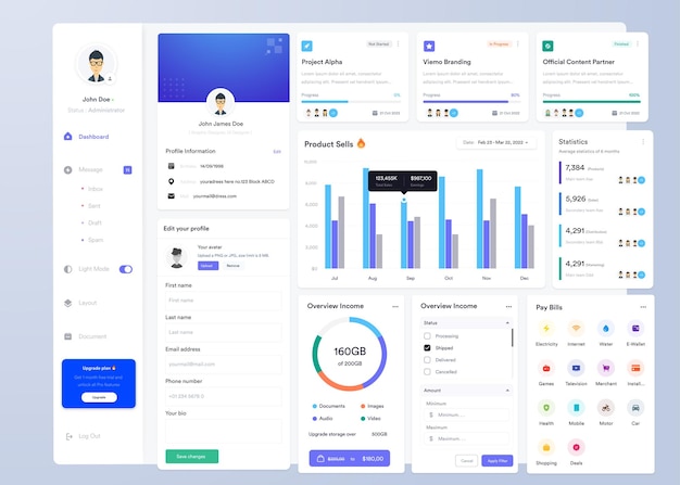 ui ux infographic dashboard ui design with graphs charts and diagrams web interface template