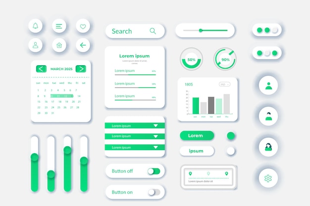 UI UX-kit för appar och webbplats-UI-design med lutningsfärg och realistisk droppskugga