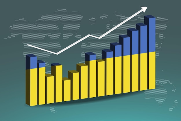 ukraine 3d bar chart graph with ups and downs increasing values upward rising arrow on data