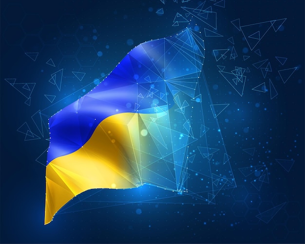 ukraine, flag, virtual abstract 3d object from triangular polygons on a blue background