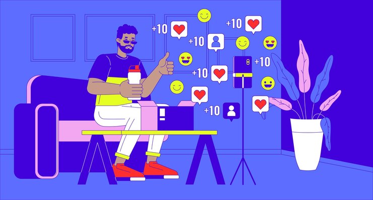 Vektör unboxing video going viral cartoon flat illustration