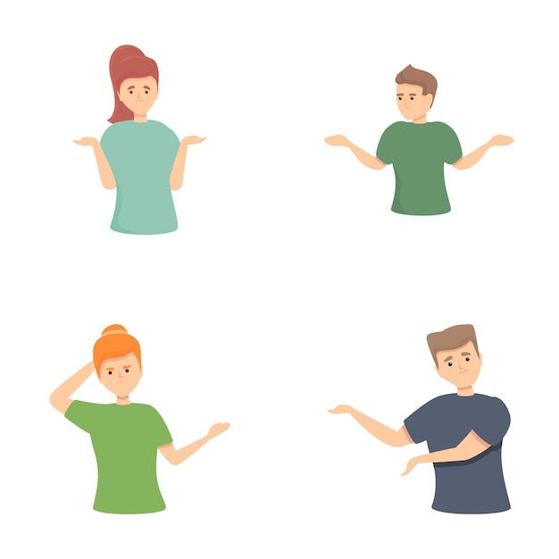 Uncertainty icons set cartoon vector Various character does not know what to do