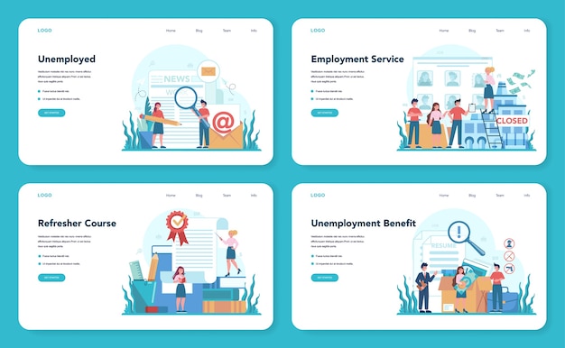 Unemployed web banner or landing page set