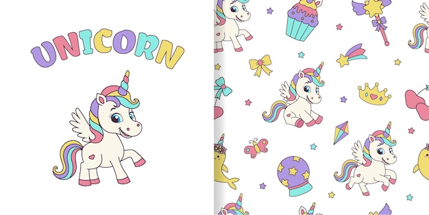 Unicorn seamless pattern Seamless pattern with magic elements and unicorns
