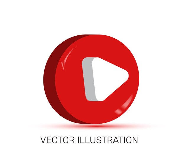 unique 3d realistic icon concept red play media button vector design