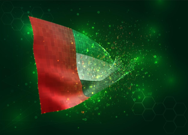 United Arab Emirates on vector 3d flag on green background with polygons and data numbers