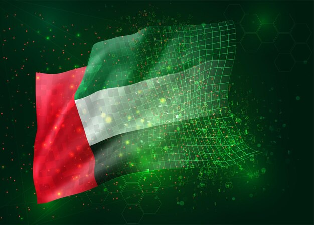 United Arab Emirates, vector 3d flag on green background with polygons and data numbers