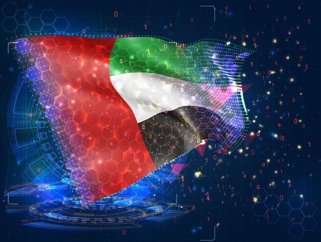 United Arab Emirates vector flag virtual abstract 3D object from triangular polygons on a blue background