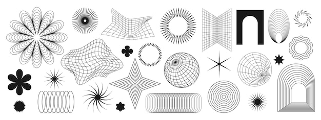 Universal elements surreal and retro futurism Rave psychedelic set in trendy y2k style Brutalist