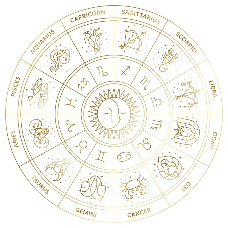 Universal Zodiac Wheel Calendar in Vector featuring horoscopes and symbols with Sun