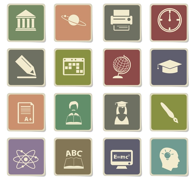 University vector icons on cardboard labels