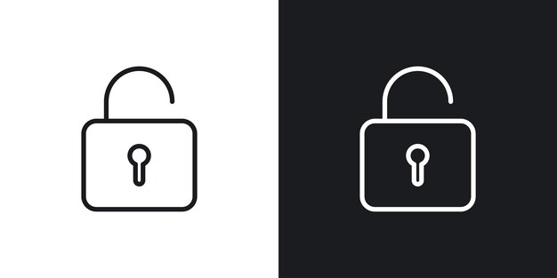 Unlock icon set padlock vector logo symbol in black filled and outlined style Open lock code logo