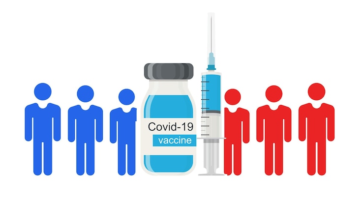 Vektör unvaccinated and vaccinated people illustration
