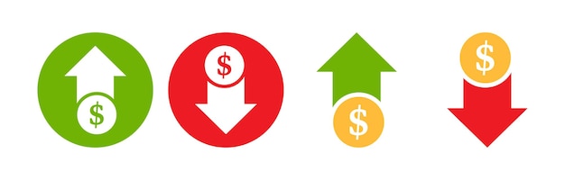 Up and down dollar arrow vector icon Dollar increase decrease icon in flat style