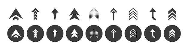 Up down direction solid and circular arrows icon collection Set of cursor arrow icons for web
