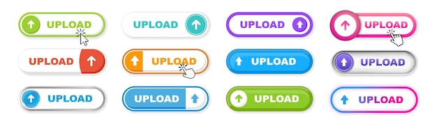 Upload buttons design set on transparent background Click push button isolated