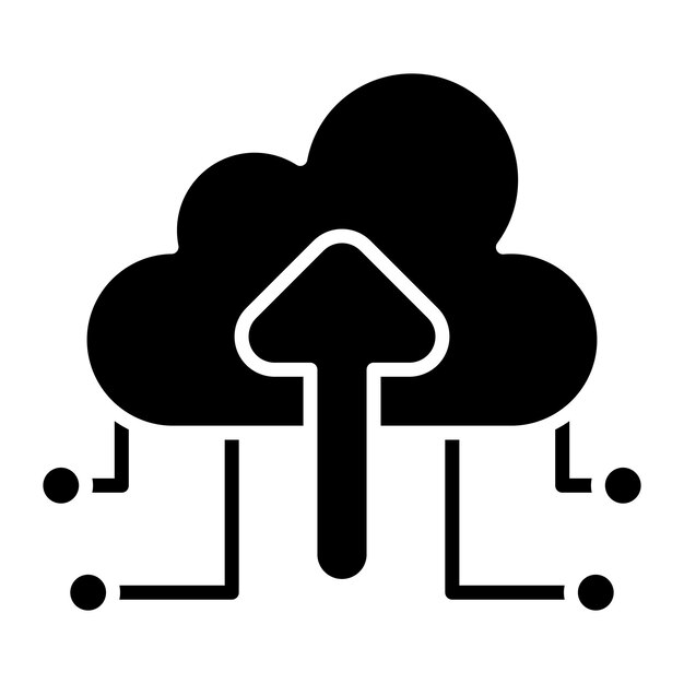 Upload File on Cloud Glyph Solid Black Illustration