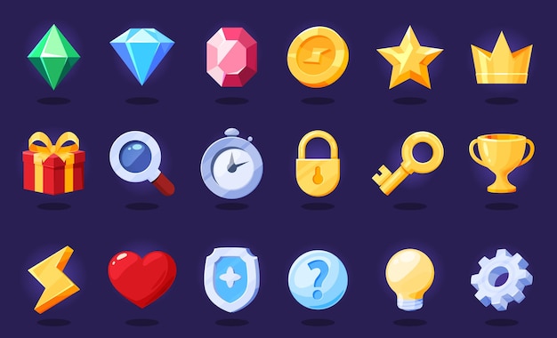 Uppsättning ikoner för spel och applikationer GUI-element för applikationer och spel Vektorillustration
