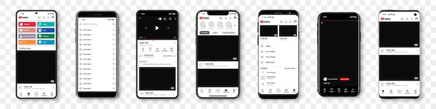 Uppsättning realistisk smarttelefonmockup med Youtube-mallram för socialt nätverk