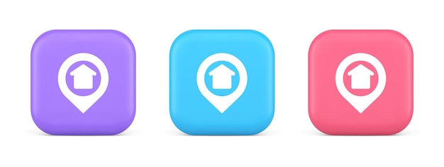 Urban building location find button house map pin web application 3d realistic icon
