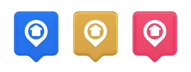 Urban building location find button house map pin web application 3d realistic icon