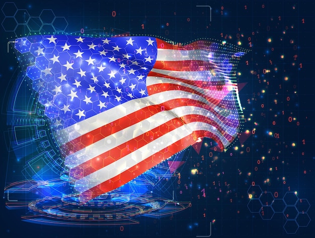 USA America vector flag virtual abstract 3D object from triangular polygons on a blue background