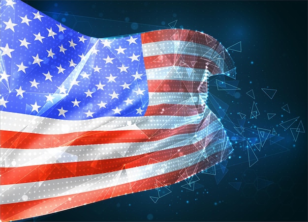 usa, america, vector flag, virtual abstract 3d object from triangular polygons on a blue background