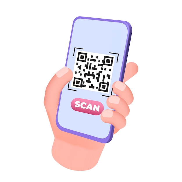 Use smartphone for QR code scanning 3d Vector illustration for banner website landing page flyer