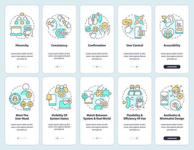 user experience design principles onboarding mobile app screen set