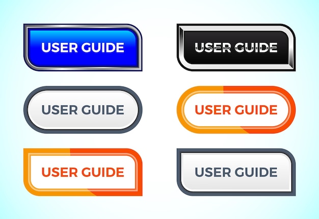 User guide button set of different shapes and colors Suitable for mobile app and website UI design