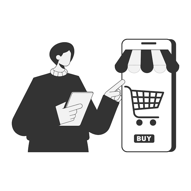 user interacting with online shopping cart icon on smartphone with buy buttonxAxA
