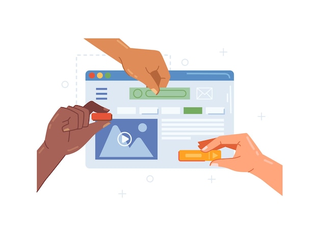 User interface designing desktop and hands editing